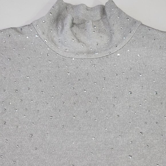 St. John Sport Turtleneck‎ Metallic Sweater Top Womens S Silver Studded Sparkle - Picture 5 of 10
